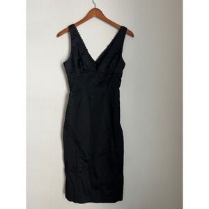 Bebe Black Sleeveless Lace Trim Dress Cocktail Party Made in USA‎ Medium